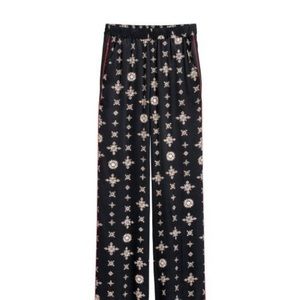 H&M BLACK TAN MEDALLION SATIN PAJAMA PANT 14